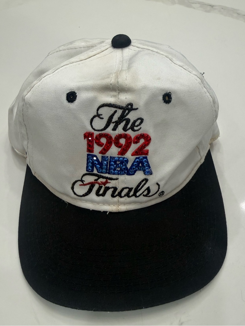 1992 NBA Finals White and Black Sequin Logo Cap